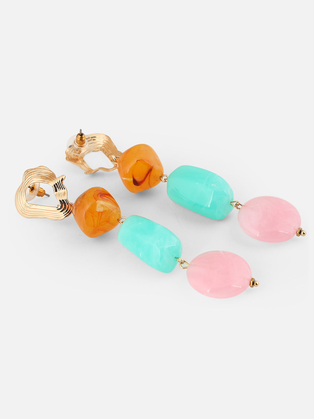 Artificial Stones Studded Geometric Shaped Drop Pink Earrings
