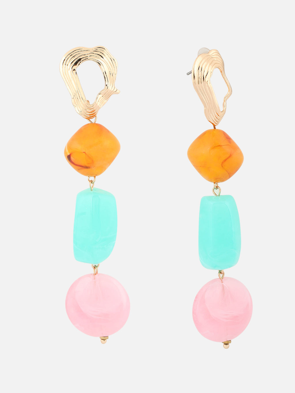 Artificial Stones Studded Geometric Shaped Drop Pink Earrings