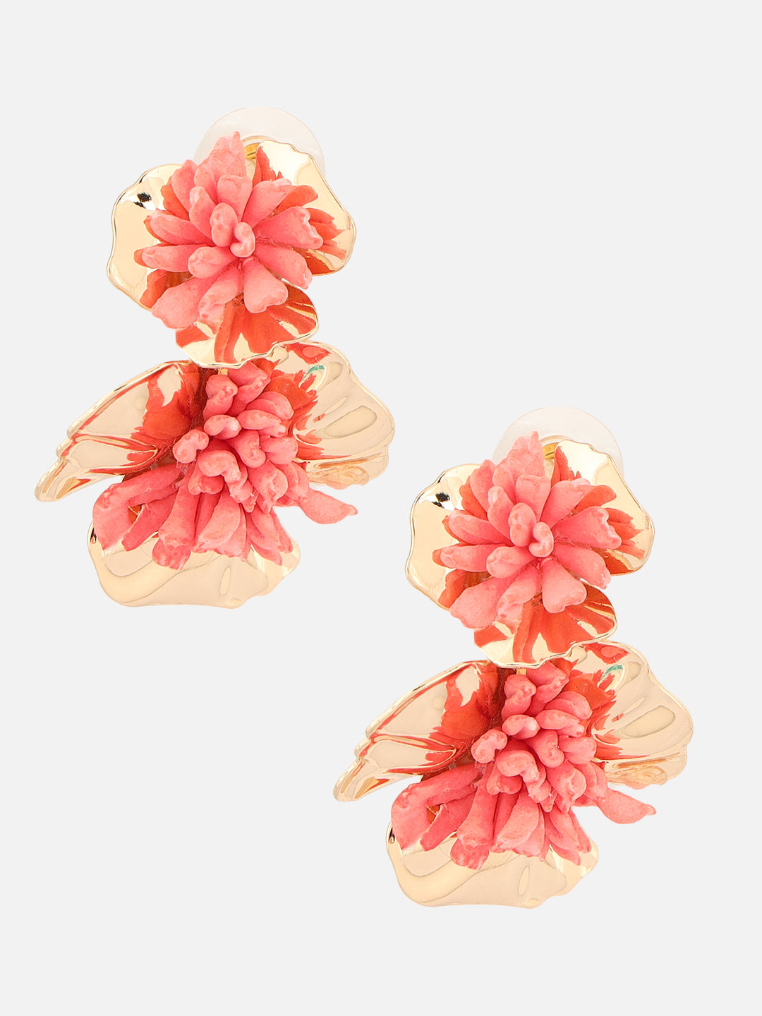 Beatnik Gold-Plated Floral Hoop Earrings (Pink)