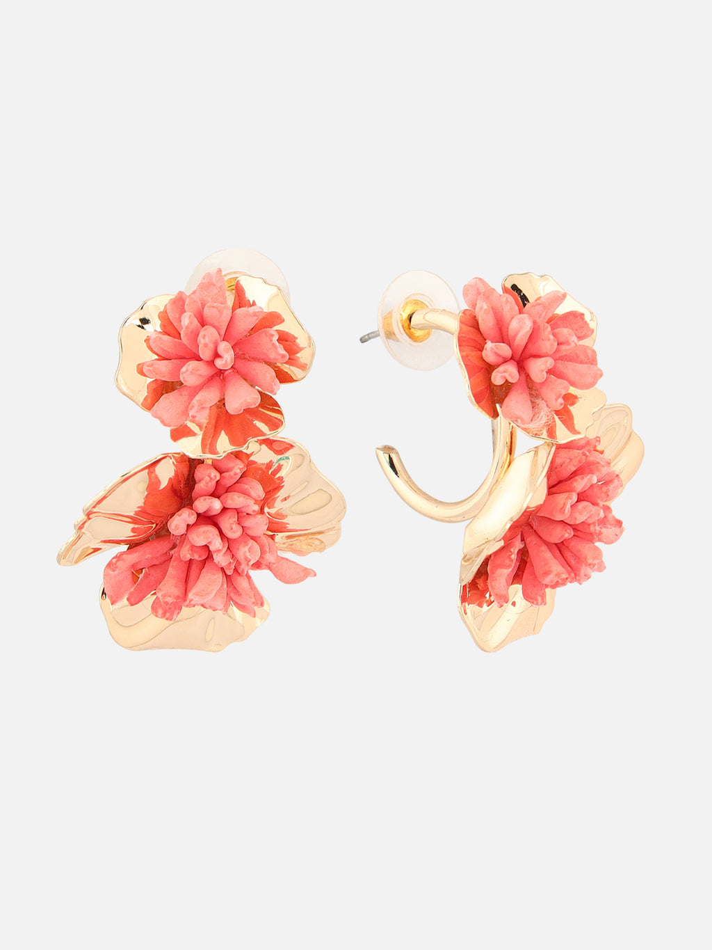 Beatnik Gold-Plated Floral Hoop Earrings (Pink)