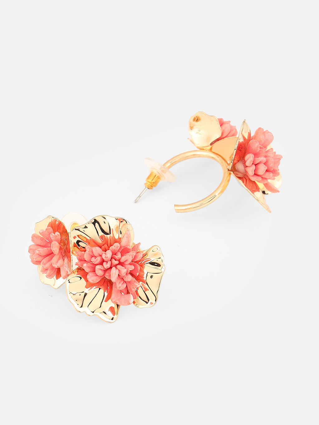 Beatnik Gold-Plated Floral Hoop Earrings (Pink)