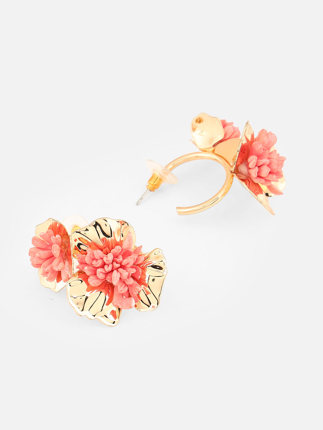 Beatnik Gold-Plated Floral Hoop Earrings (Pink)