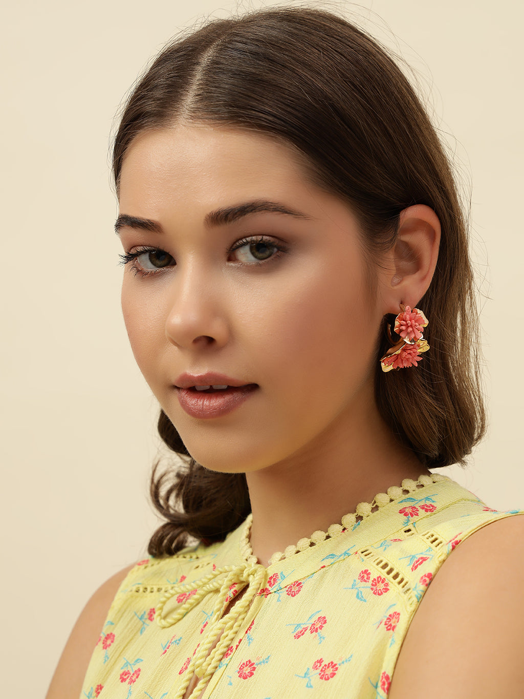 Beatnik Gold-Plated Floral Hoop Earrings (Pink)