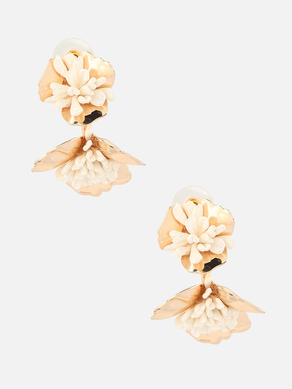 Beatnik Gold-Plated Floral Hoop Earrings (White)