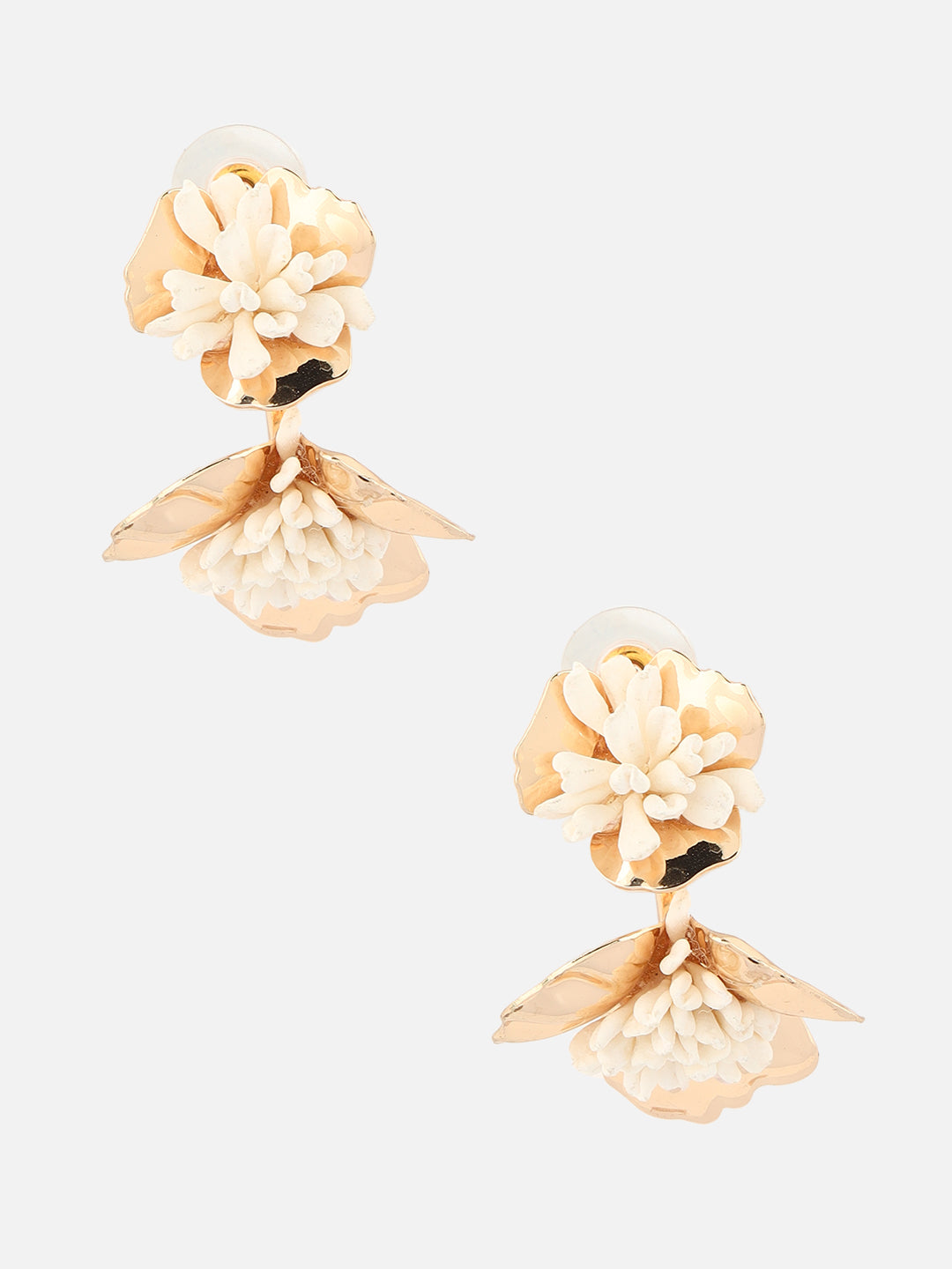 Beatnik Gold-Plated Floral Hoop Earrings (White)