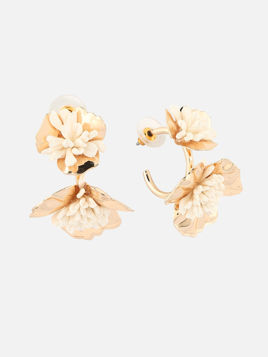 Beatnik Gold-Plated Floral Hoop Earrings (White)