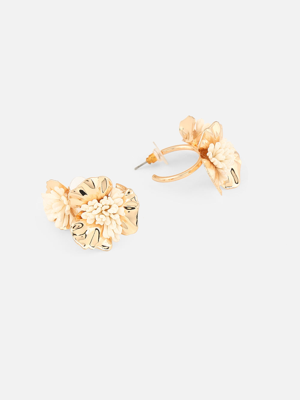Beatnik Gold-Plated Floral Hoop Earrings (White)