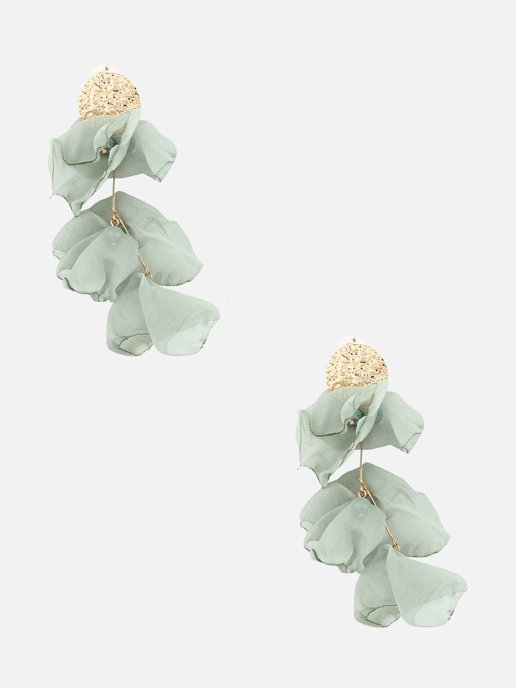 Gold-Plated Fabric Contemporary Drop Green Earrings