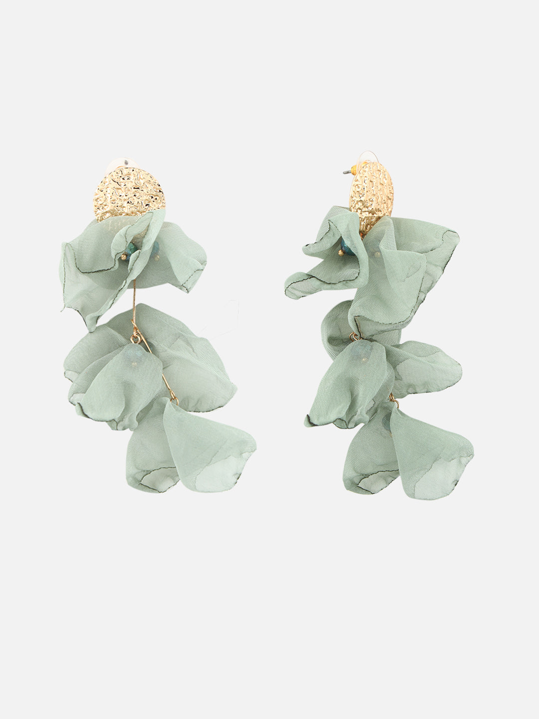 Gold-Plated Fabric Contemporary Drop Green Earrings