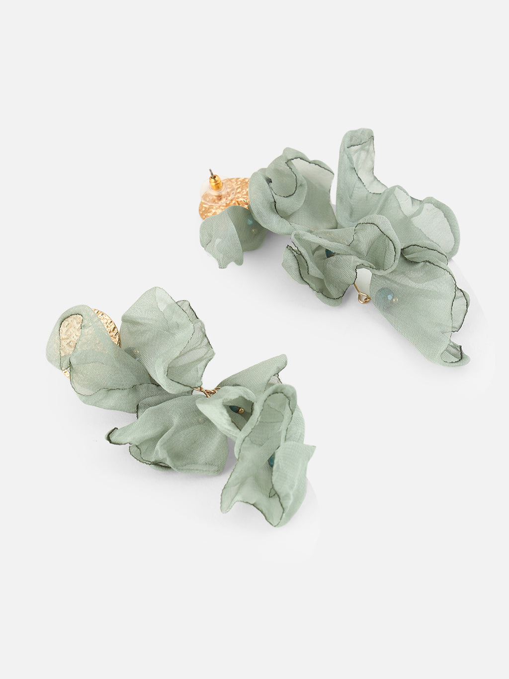 Gold-Plated Fabric Contemporary Drop Green Earrings