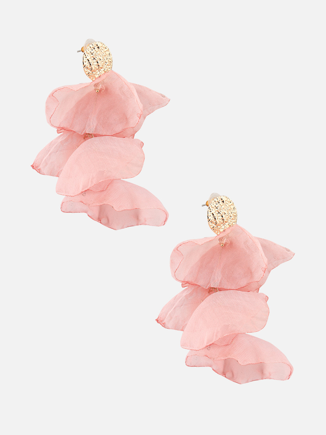 Gold-Plated Fabric Contemporary Drop Pink Earrings