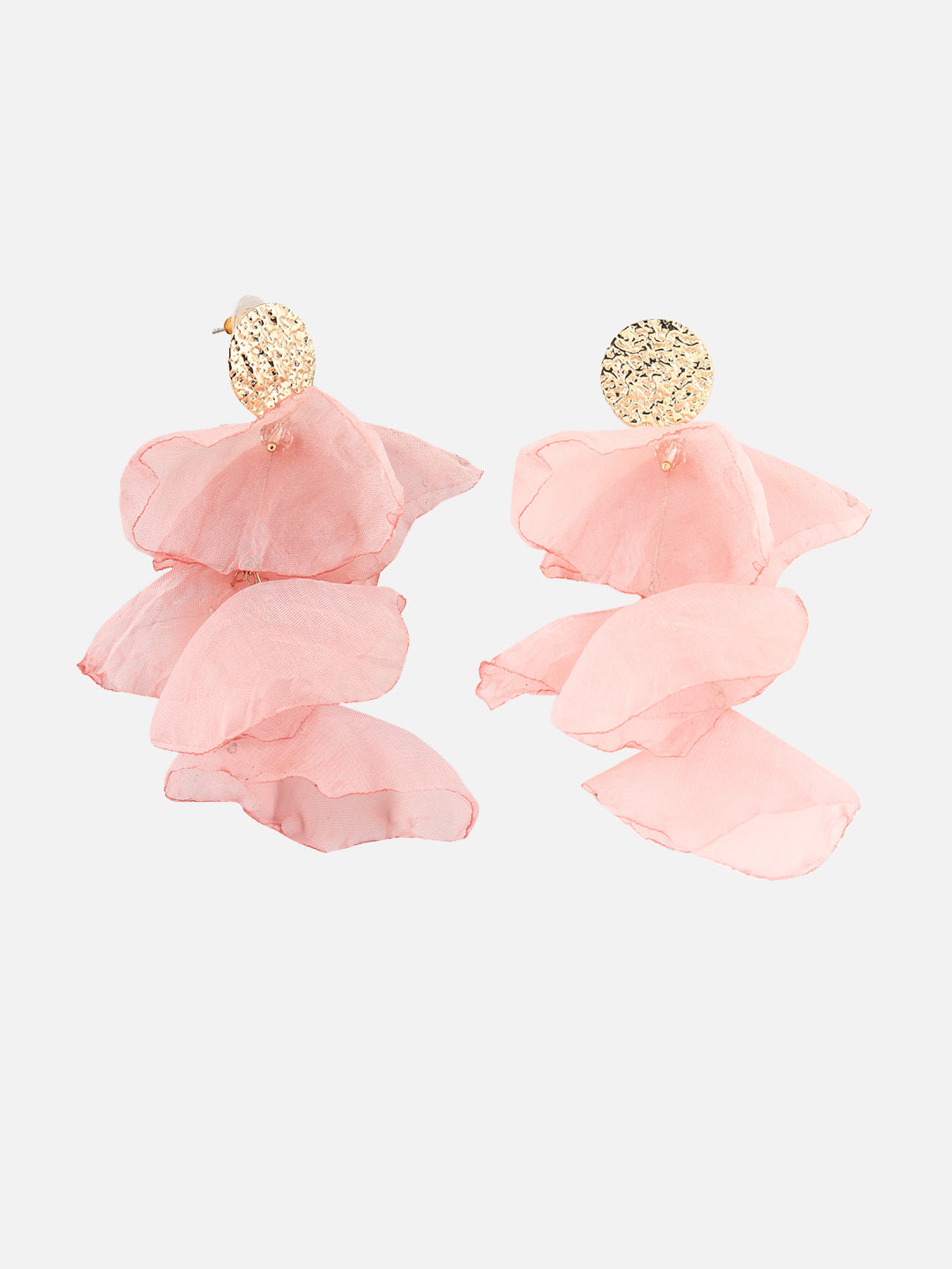 Gold-Plated Fabric Contemporary Drop Pink Earrings