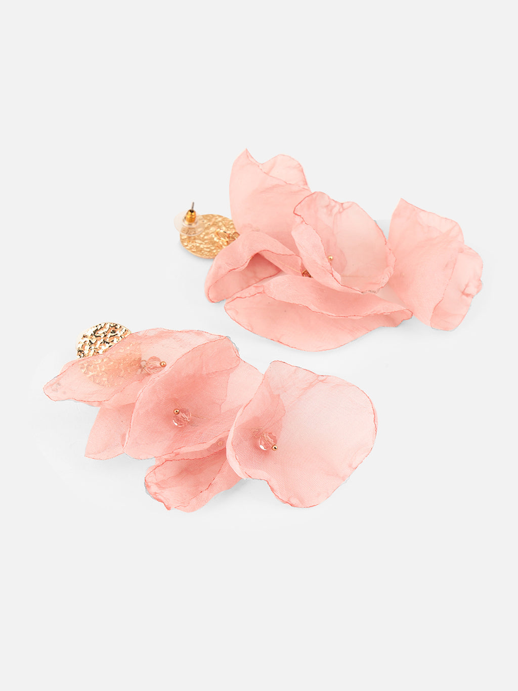 Gold-Plated Fabric Contemporary Drop Pink Earrings
