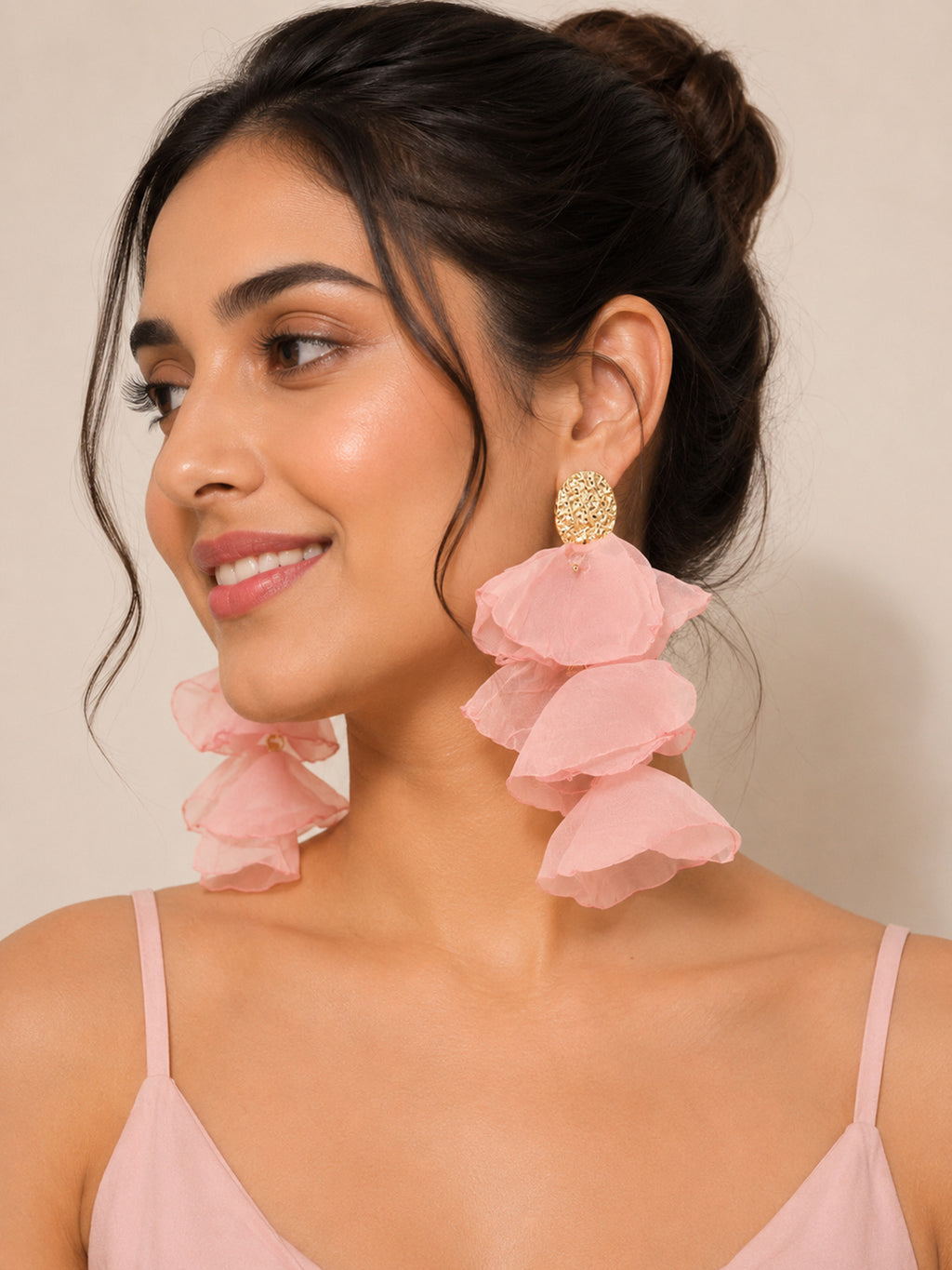 Fabric Contemporary Drop Pink Earrings