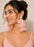 Gold-Plated Fabric Contemporary Drop Pink Earrings