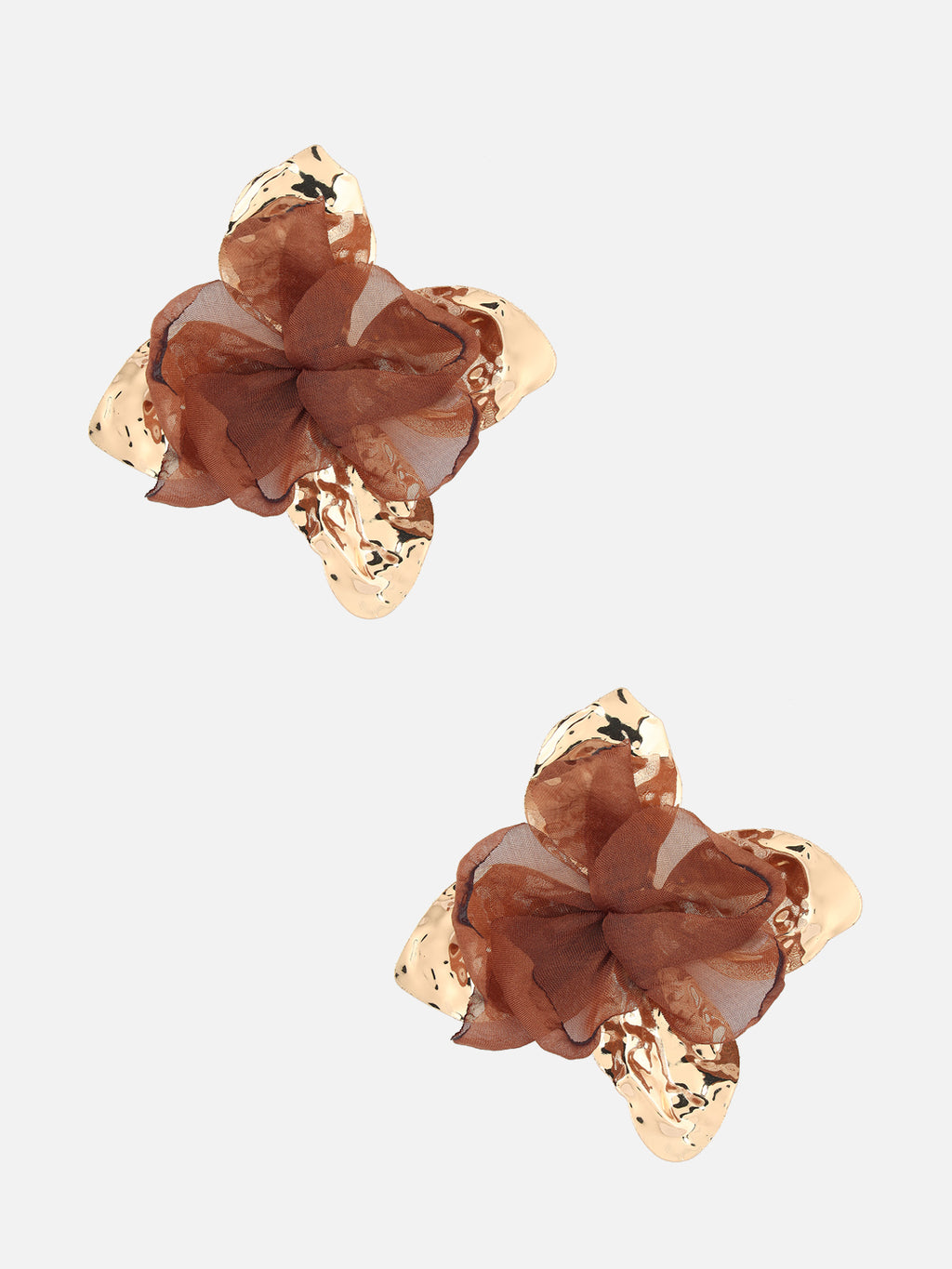 Women's Gold-Plated Brown Fabric Floral Drop Earrings