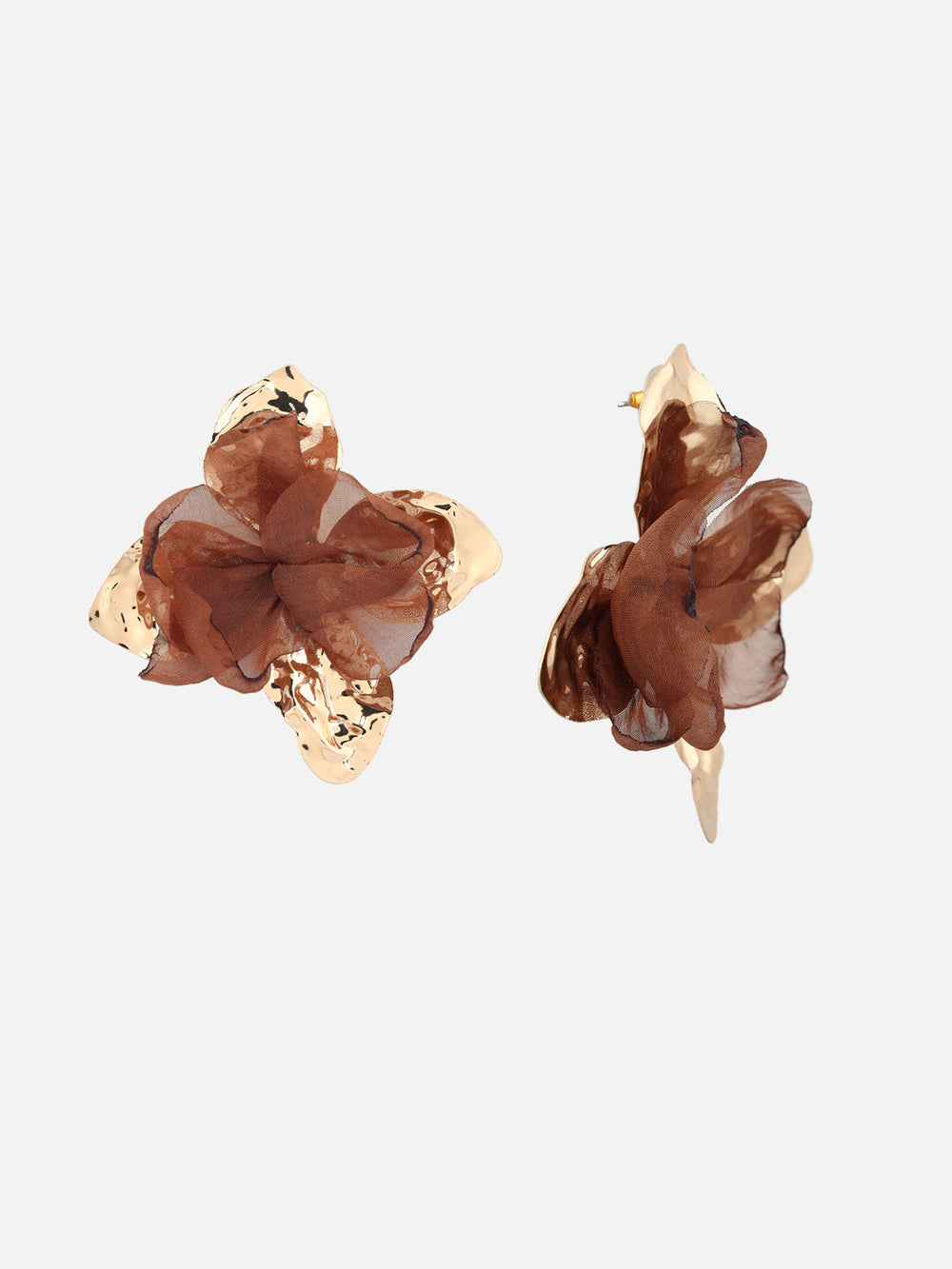 Beatnik Women's Gold-Plated Brown Fabric Floral Drop Earrings | Western Fashion Statement Jewelry