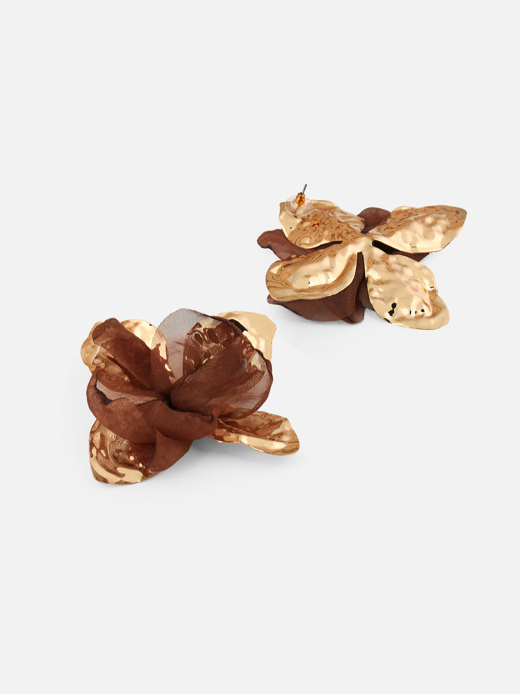 Women's Gold-Plated Brown Fabric Floral Drop Earrings