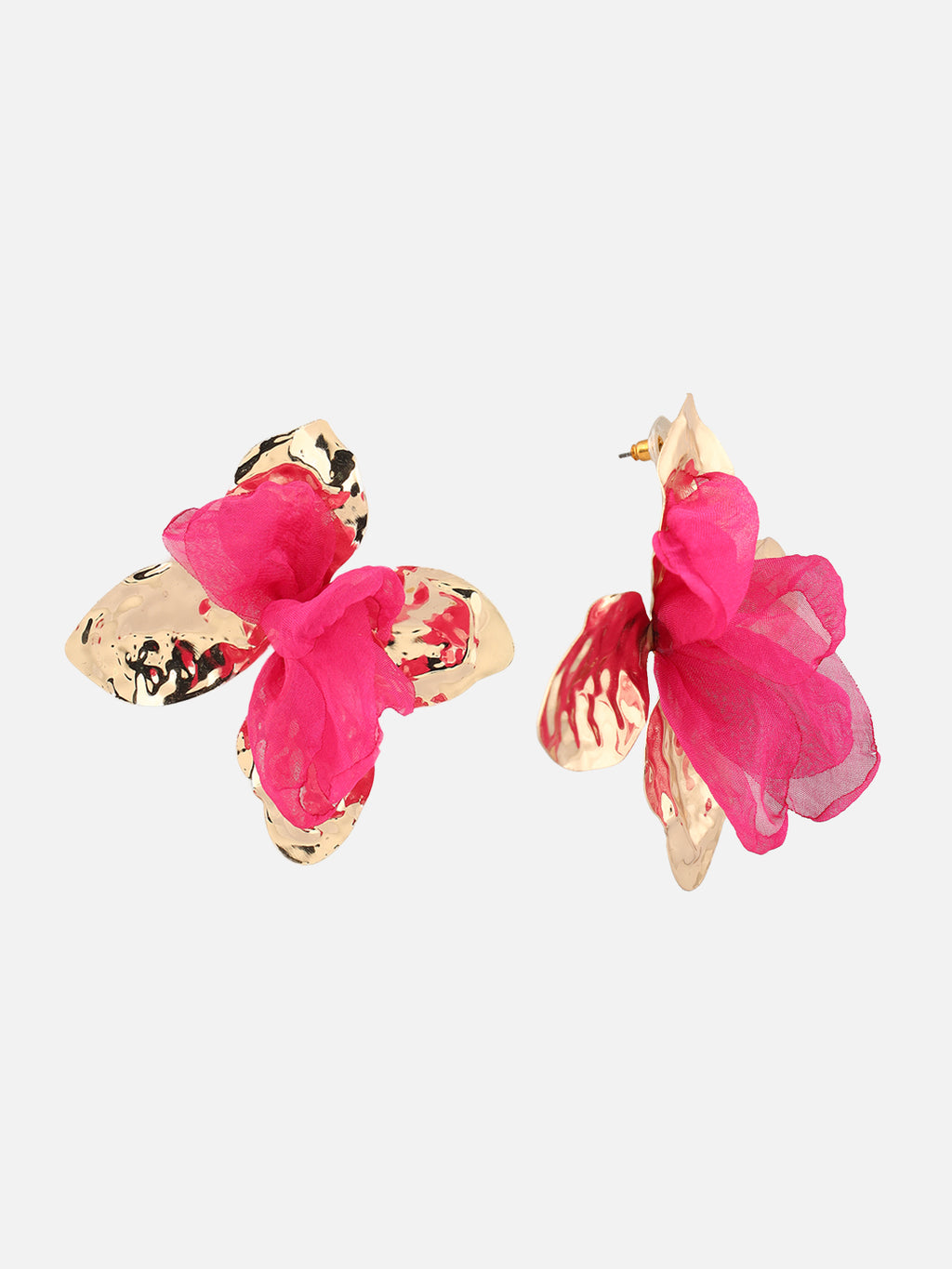 Women's Gold-Plated Pink Fabric Floral Drop Earrings
