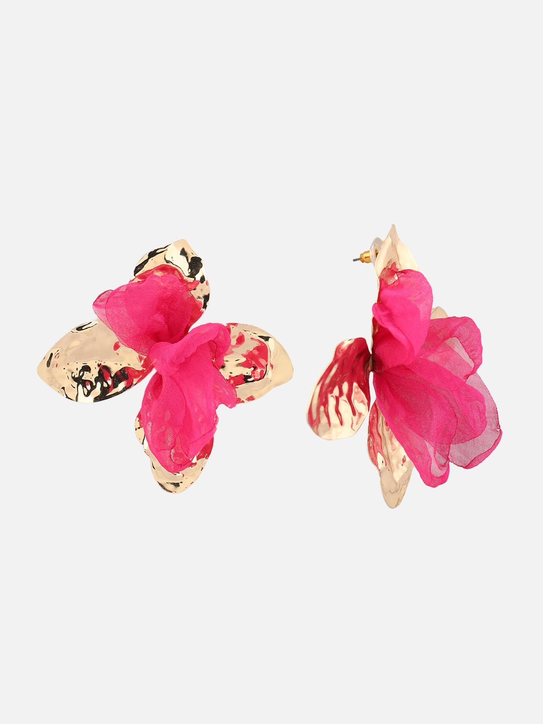Beatnik Women's Gold-Plated Pink Fabric Floral Drop Earrings | Trendy Western Style Earrings