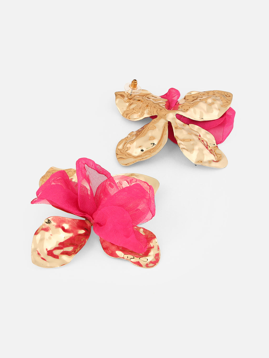 Women's Gold-Plated Pink Fabric Floral Drop Earrings