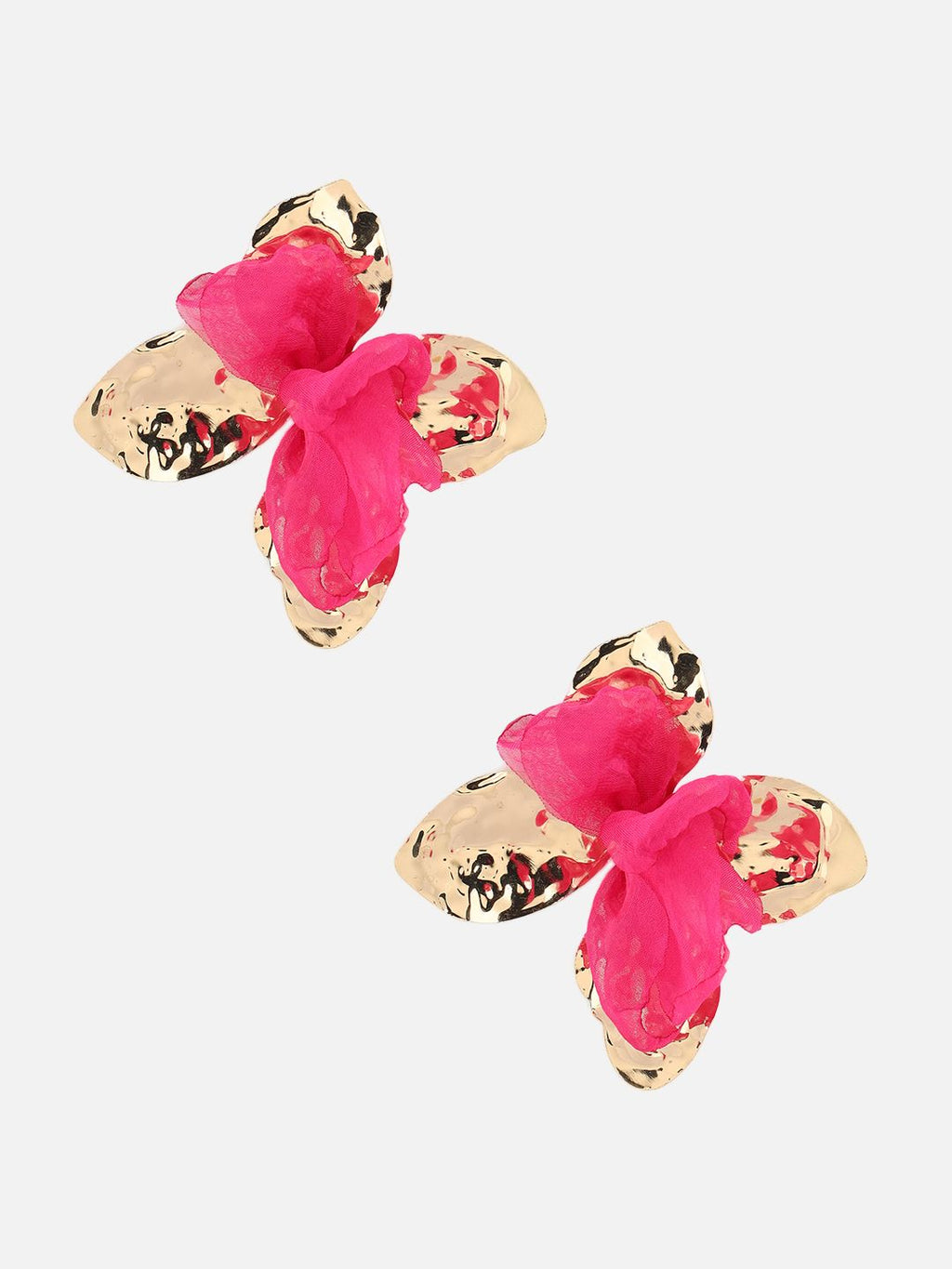 Women's Gold-Plated Pink Fabric Floral Drop Earrings