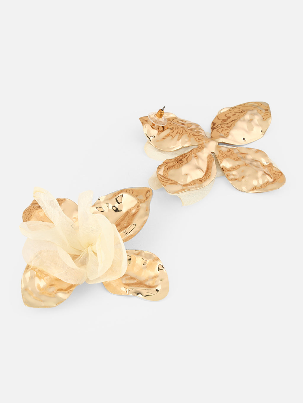 Women's Gold-Plated White Fabric Floral Drop Earrings