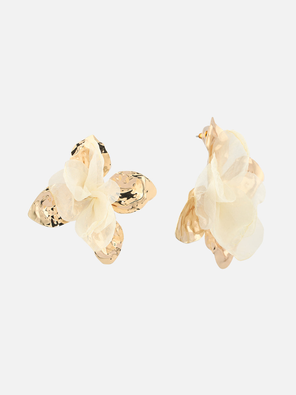 Women's Gold-Plated White Fabric Floral Drop Earrings