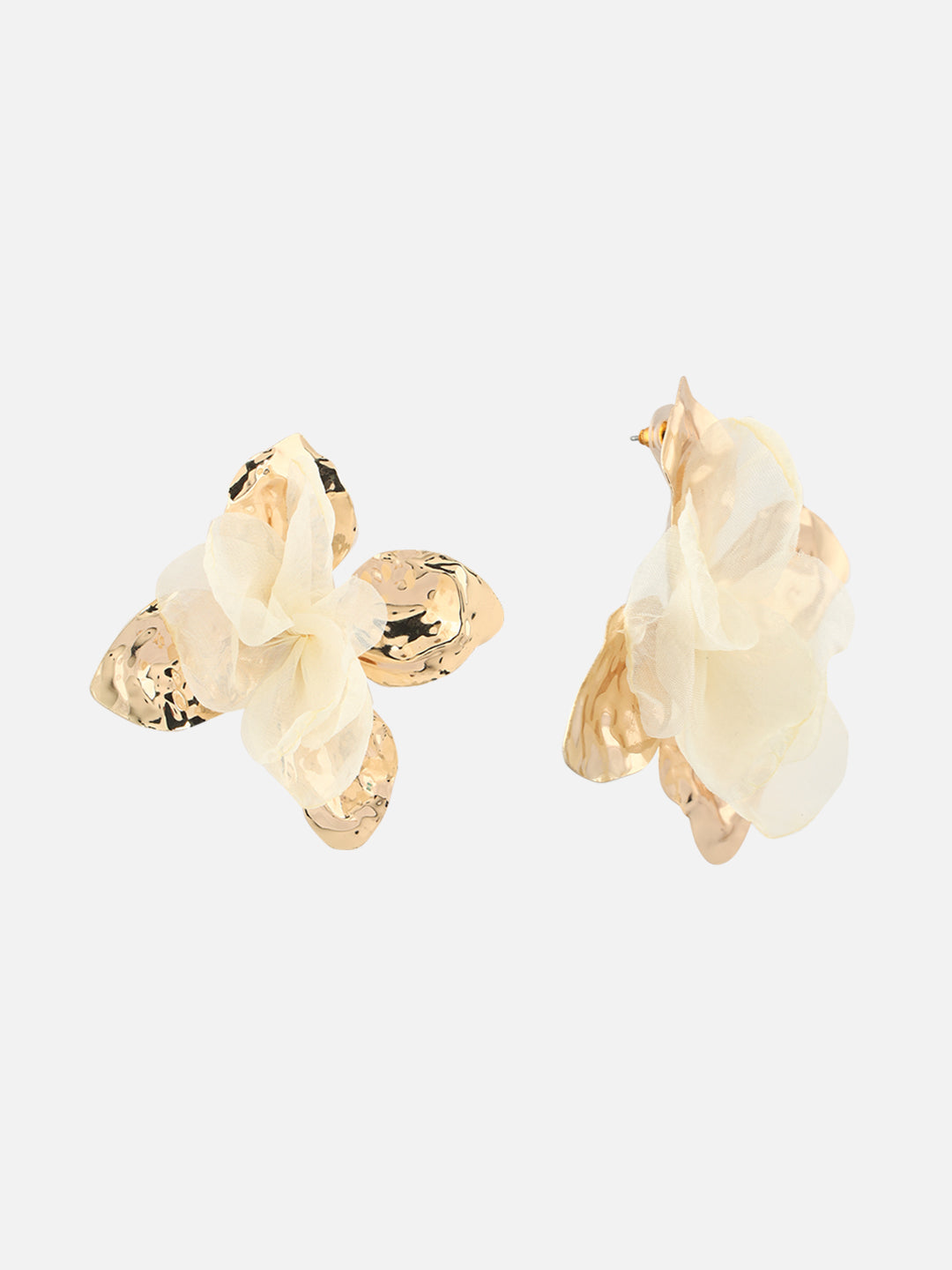 Beatnik Women's Gold-Plated White Fabric Floral Drop Earrings | Elegant Western Fashion Earrings