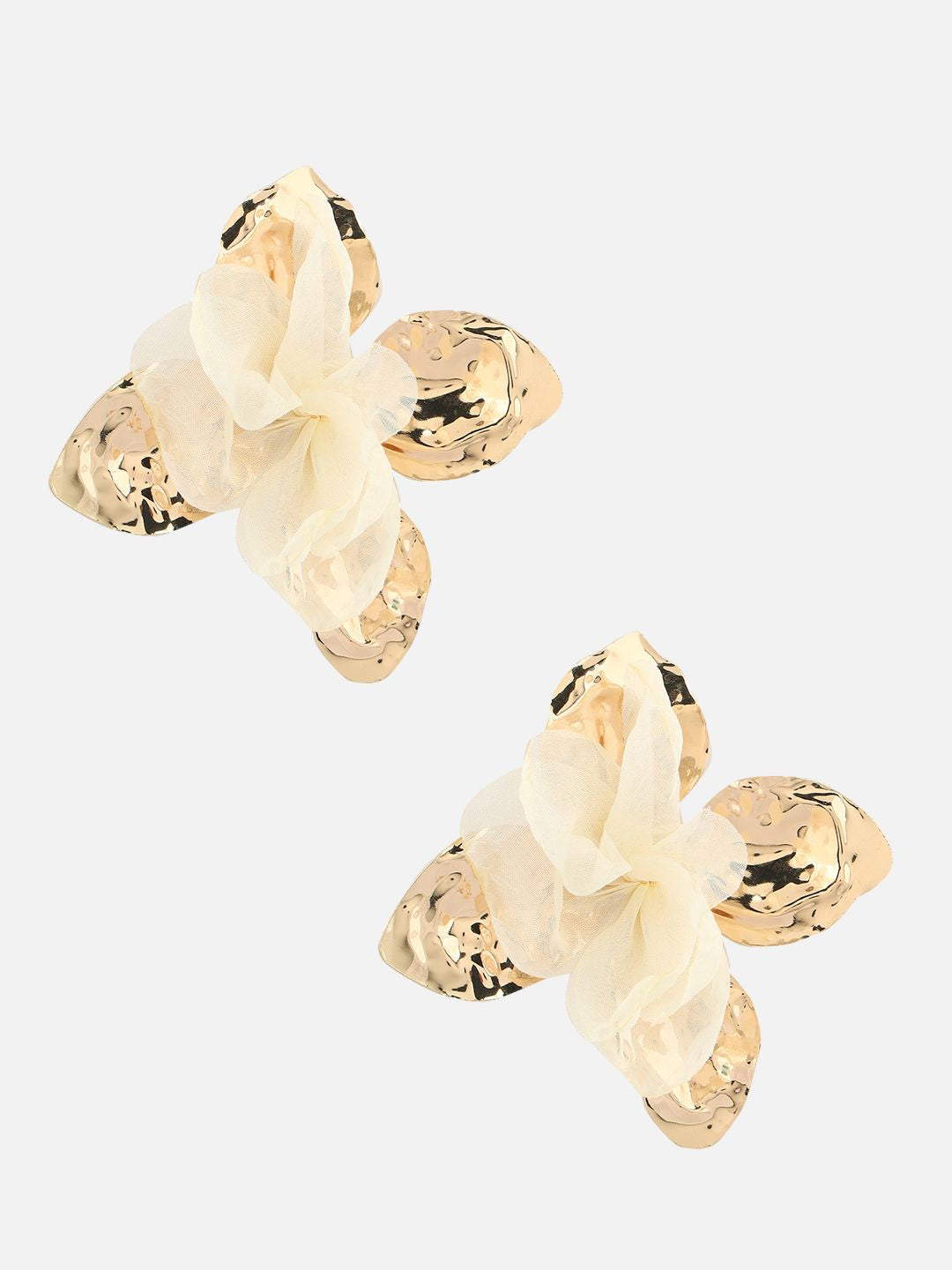 Beatnik Women's Gold-Plated White Fabric Floral Drop Earrings | Elegant Western Fashion Earrings