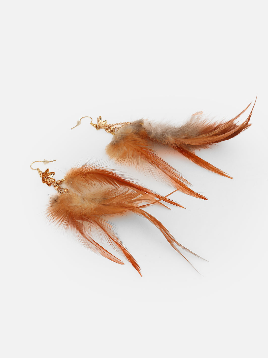 Brown Animal Shaped Feather Drop Earrings
