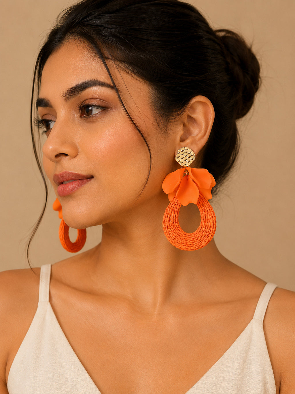 Drop Floral Western Gold-Plated Fashion Orange Earrings