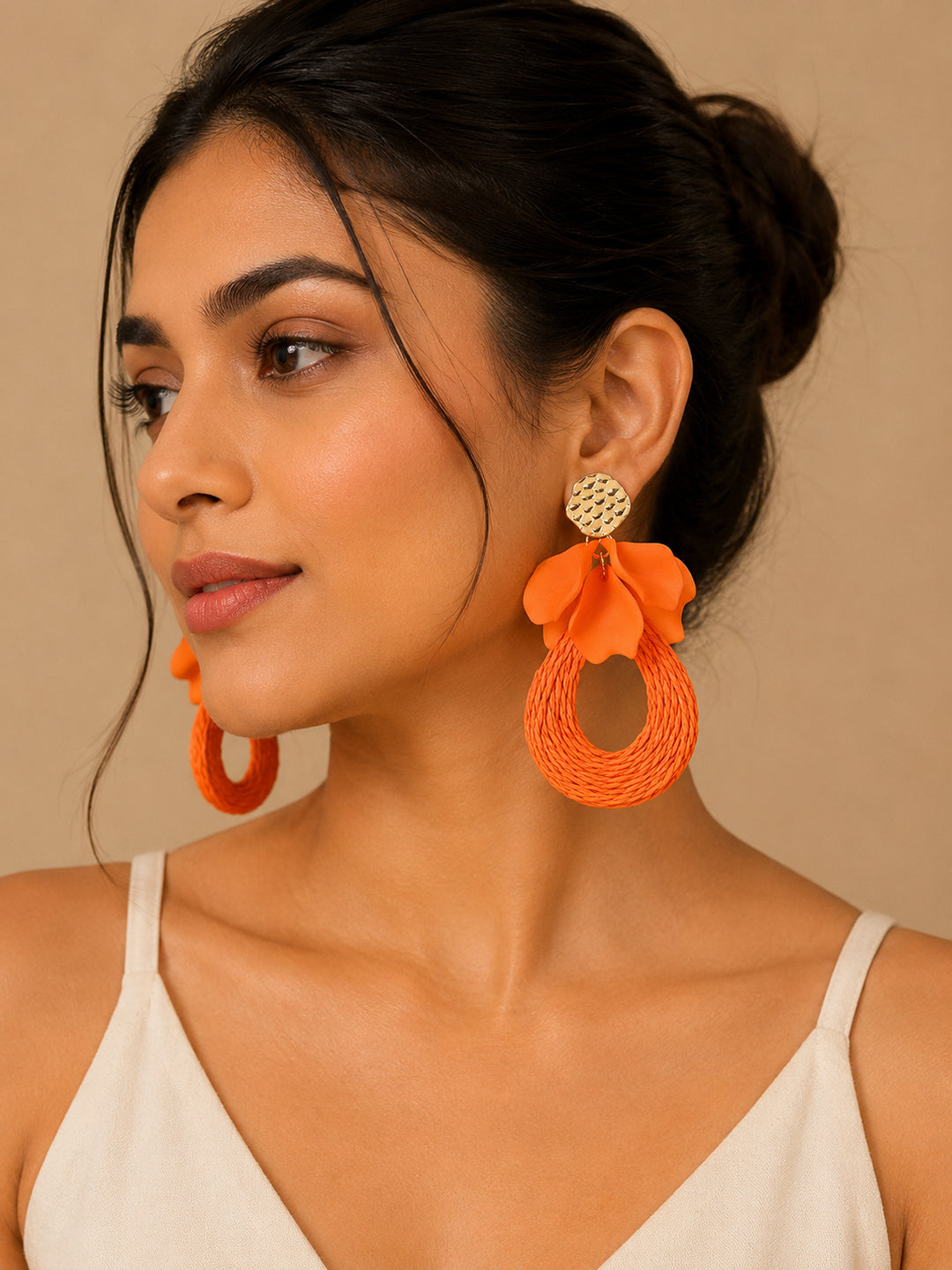 Drop Floral Western Gold-Plated Fashion Orange Earrings