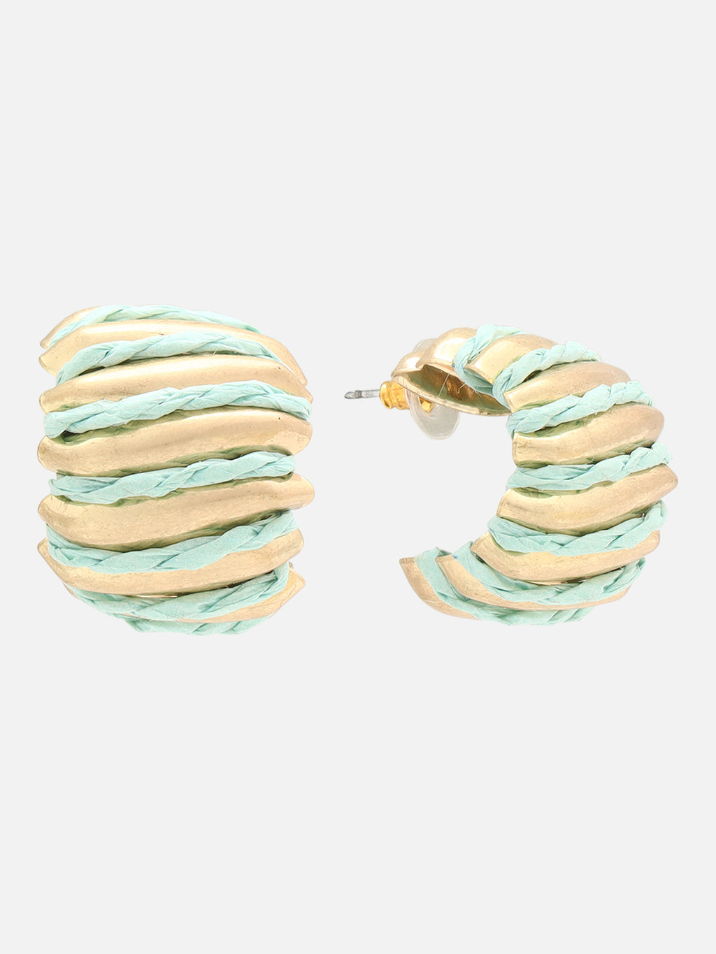 Gold-Plated Contemporary Half Hoop Blue Earrings