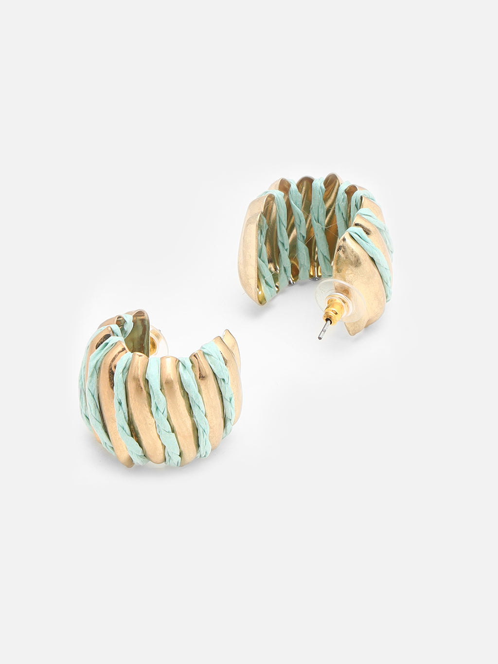 Gold-Plated Contemporary Half Hoop Blue Earrings