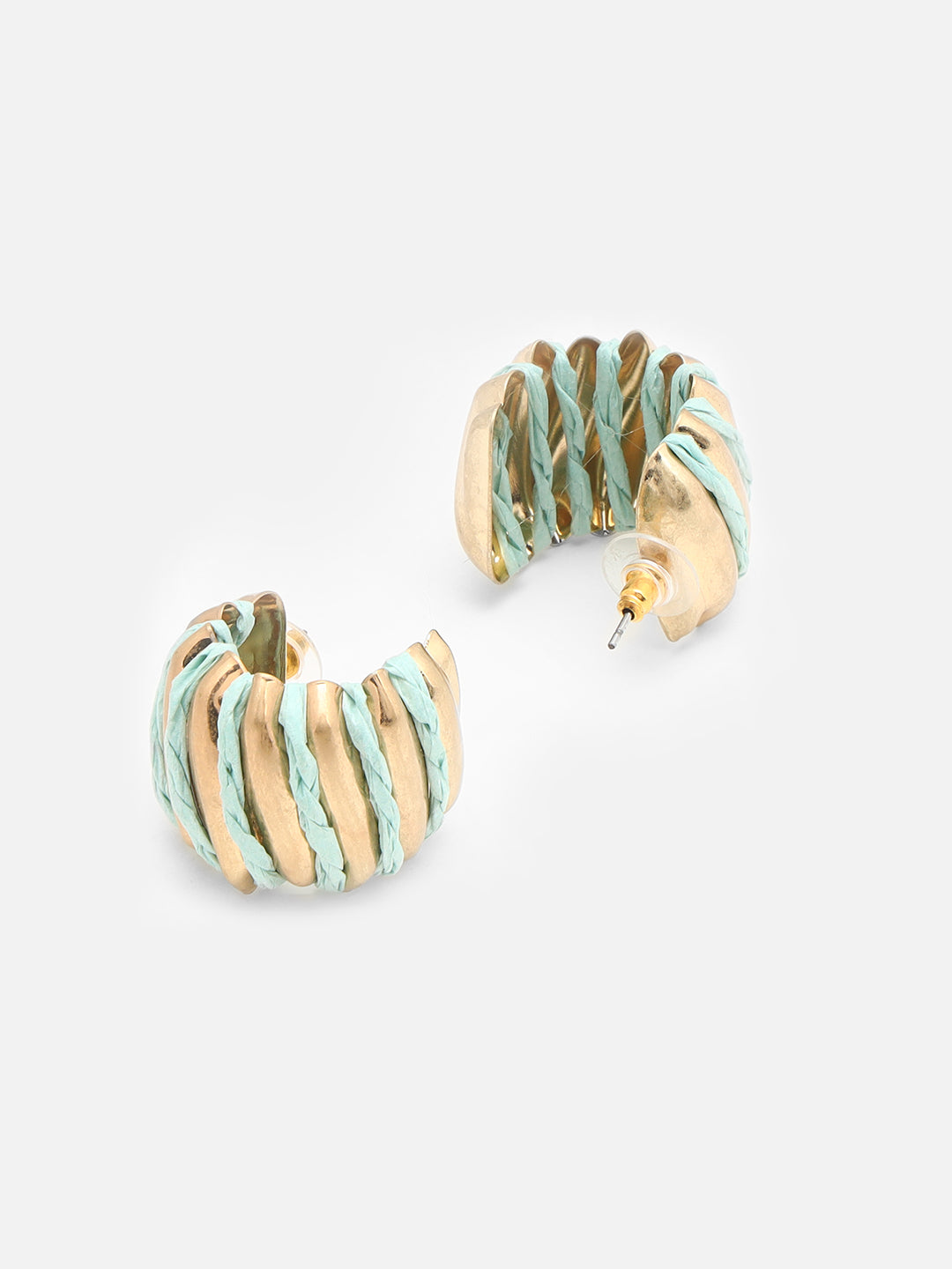 Gold-Plated Contemporary Half Hoop Blue Earrings
