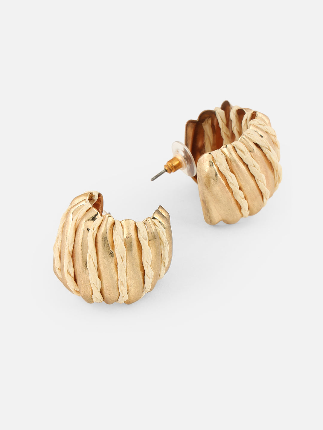 Gold-Plated Contemporary Half Hoop Blue Earrings