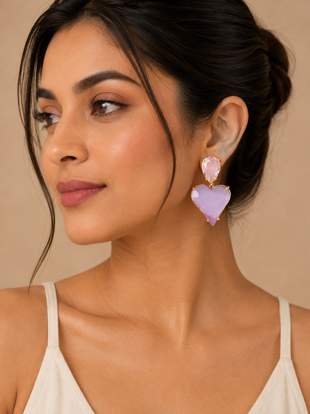 Beatnik Purple Heart Shaped Drop Earrings