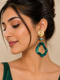 Dark Green Marble Resin Contemporary Shaped Drop Earrings