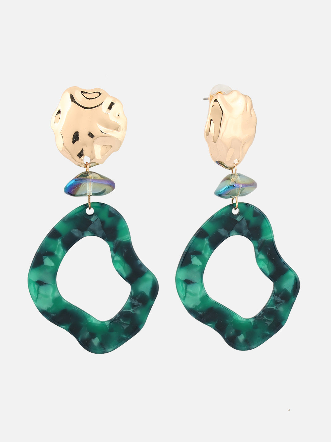 Dark Green Marble Resin Contemporary Shaped Drop Earrings