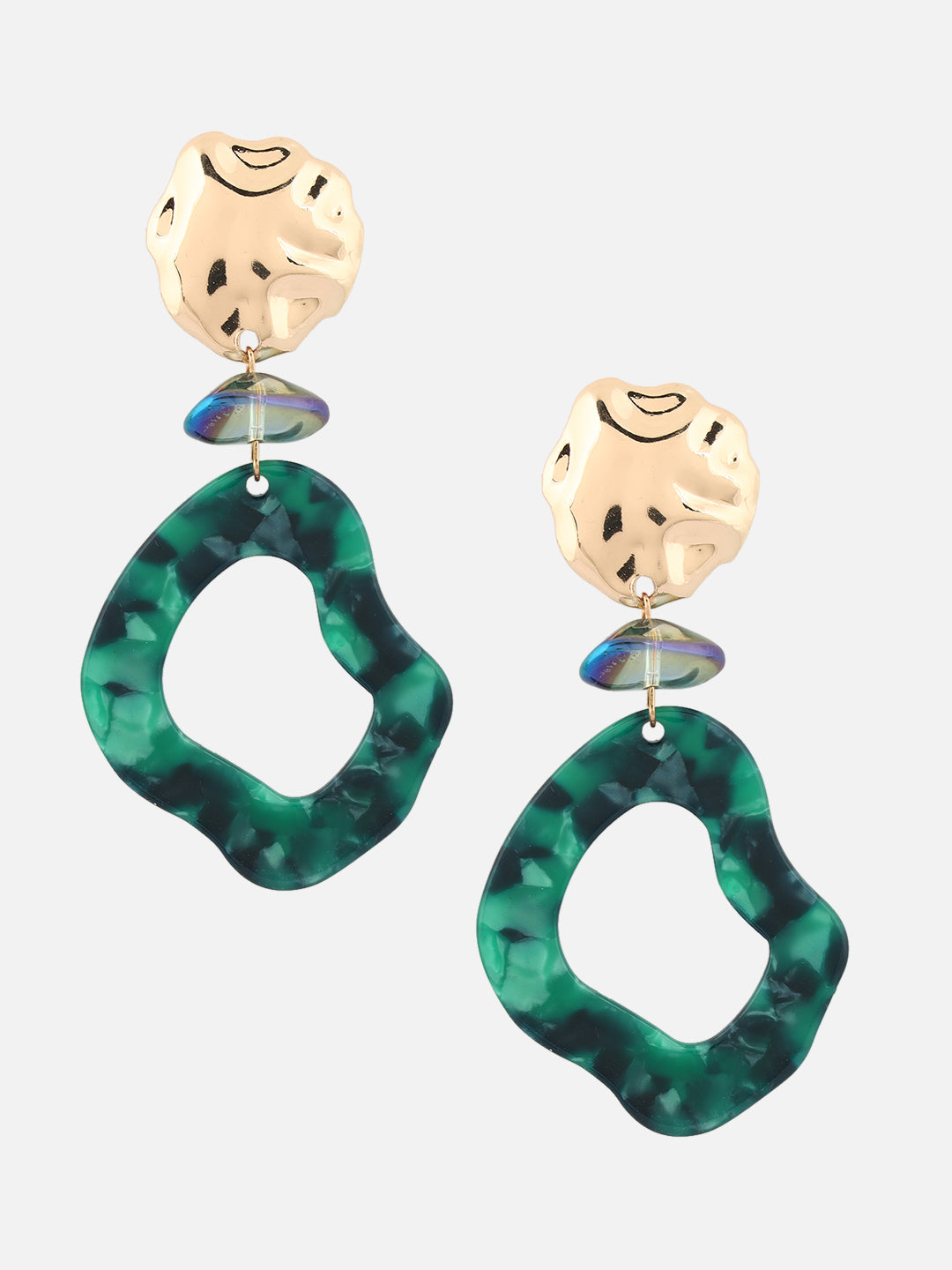 Dark Green Marble Resin Contemporary Shaped Drop Earrings