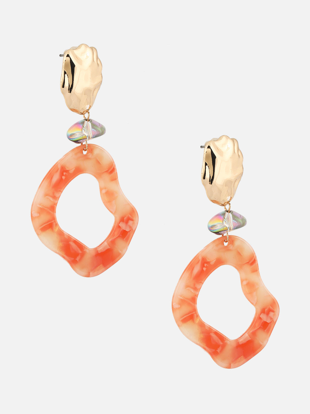 Orange Marble Resin Contemporary Shaped Drop Earrings
