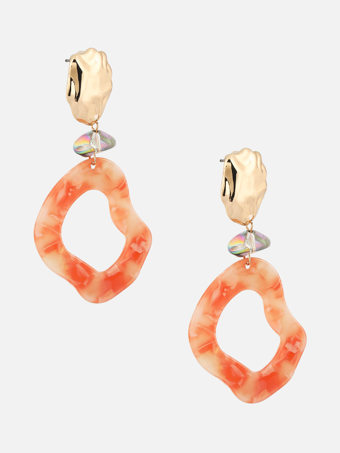 Orange Marble Resin Contemporary Shaped Drop Earrings