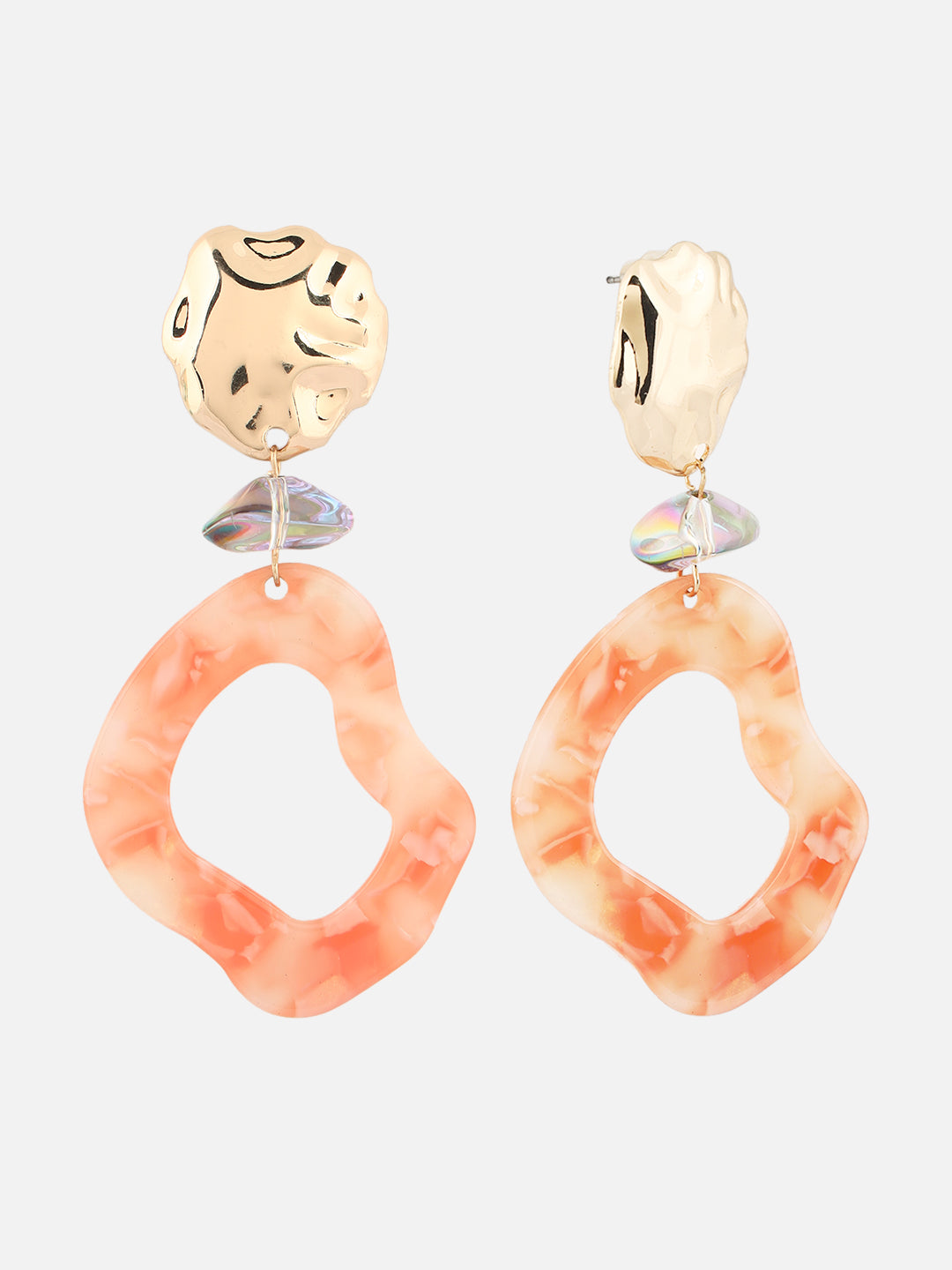 Orange Marble Resin Contemporary Shaped Drop Earrings