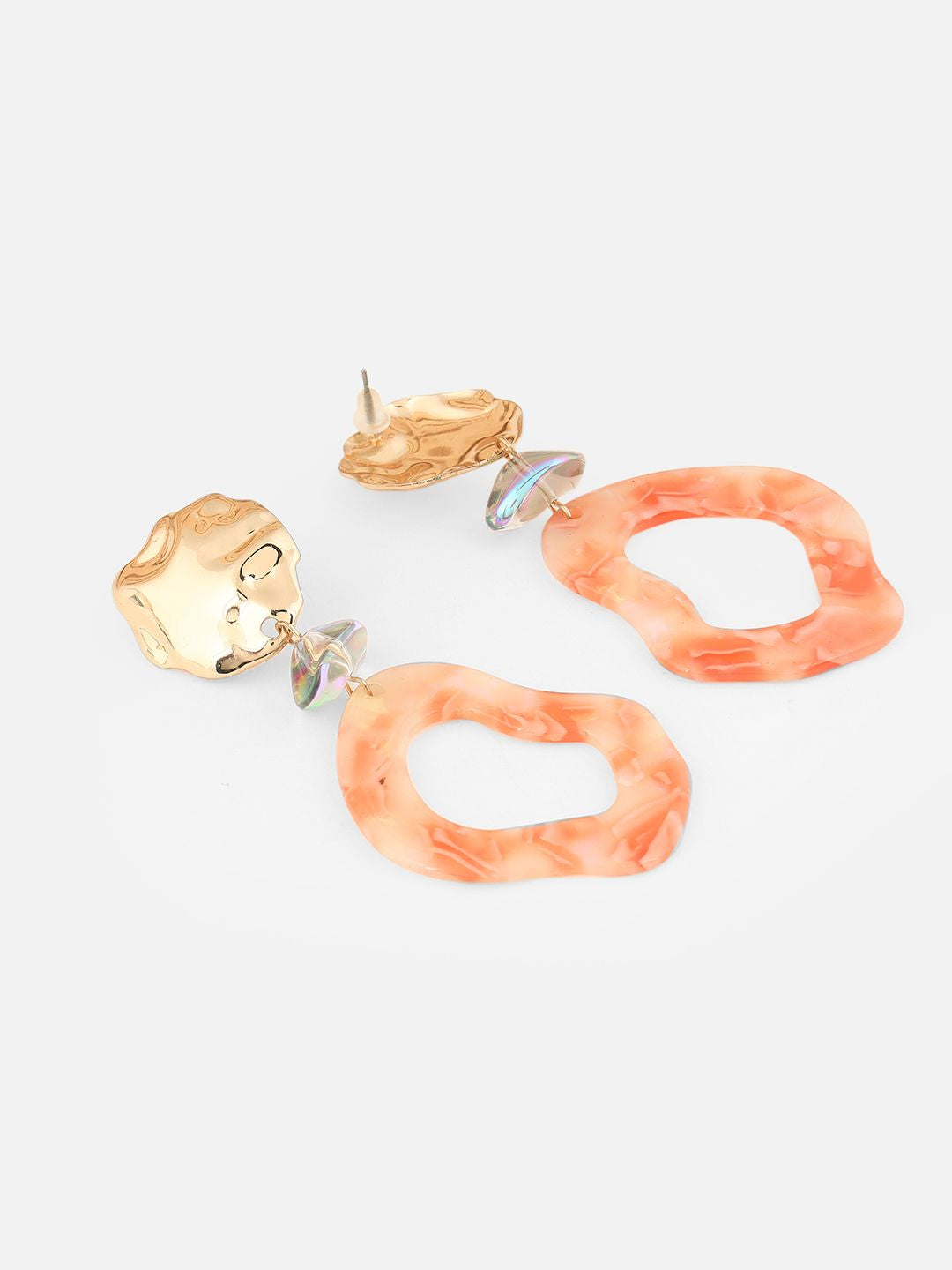 Orange Marble Resin Contemporary Shaped Drop Earrings