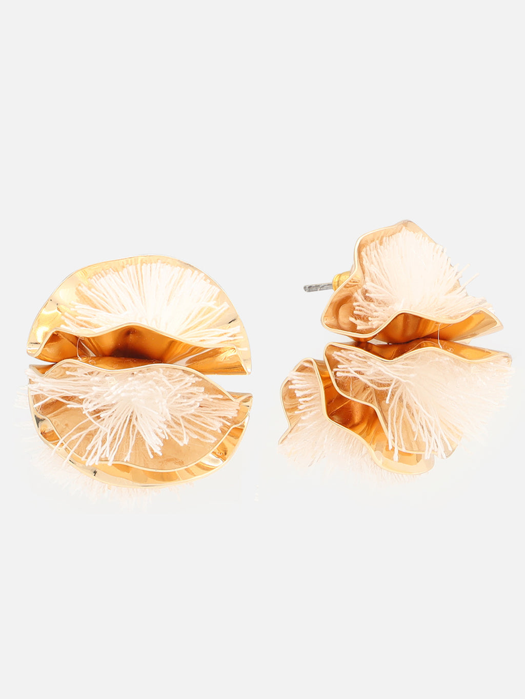 White Fabric Floral Studs Earrings