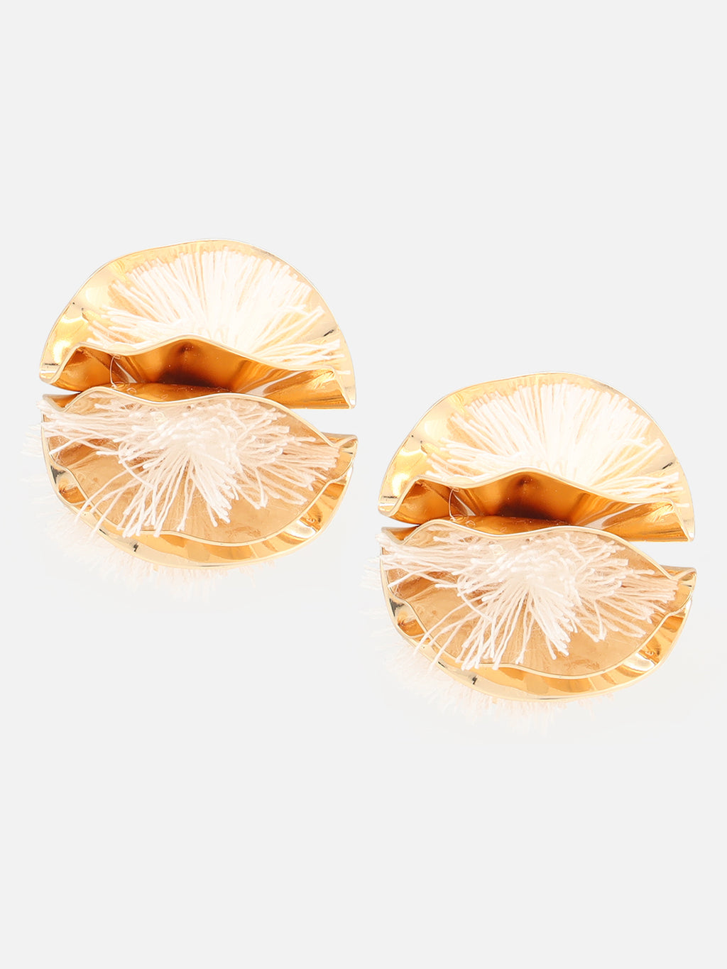White Fabric Floral Studs Earrings
