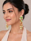 Gold-Plated Floral Shaped Drop Green Earrings
