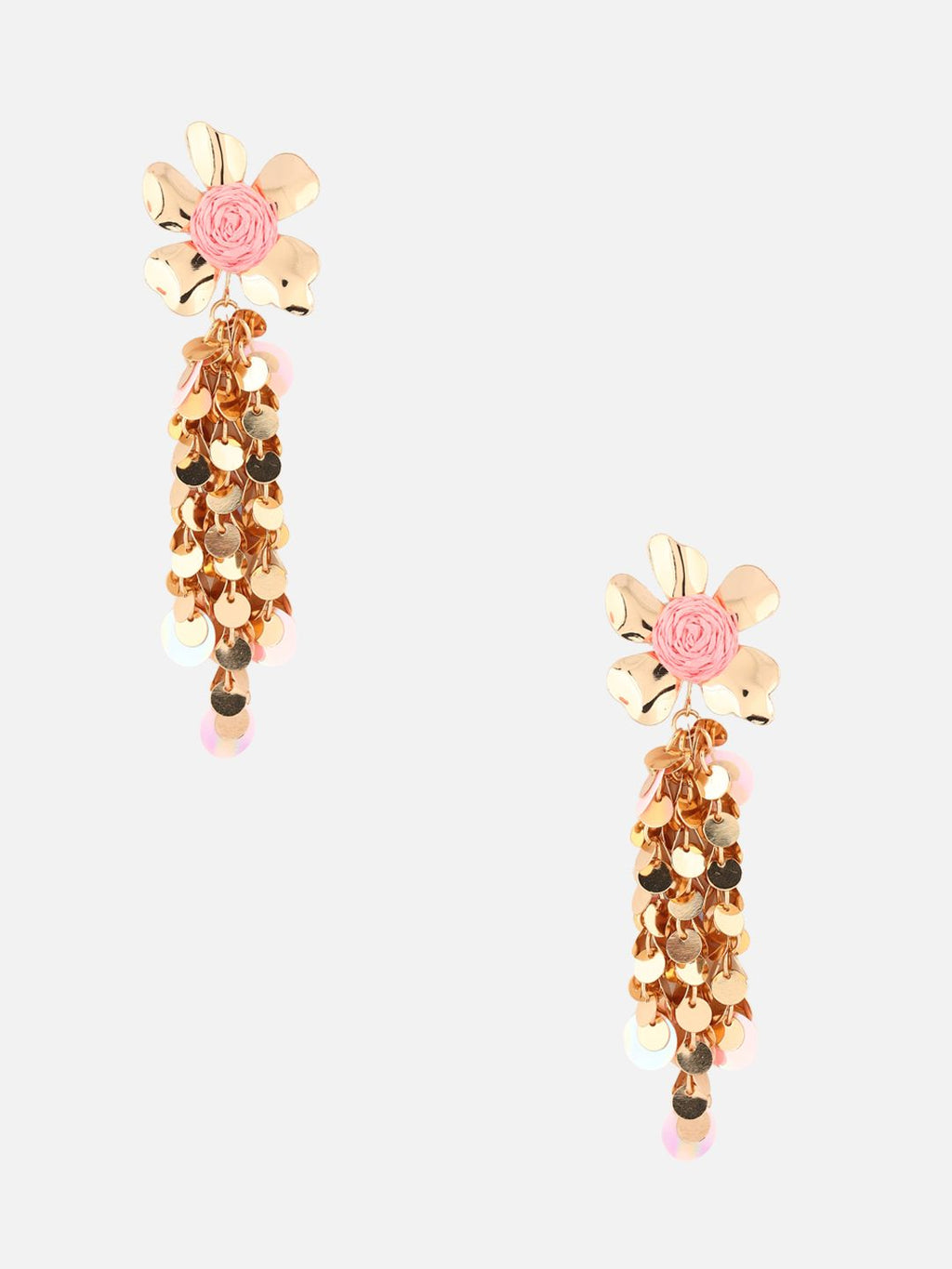 Gold-Plated Floral Shaped Drop Light Pink Earrings