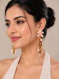 Gold-Plated Floral Shaped Drop Light Pink Earrings